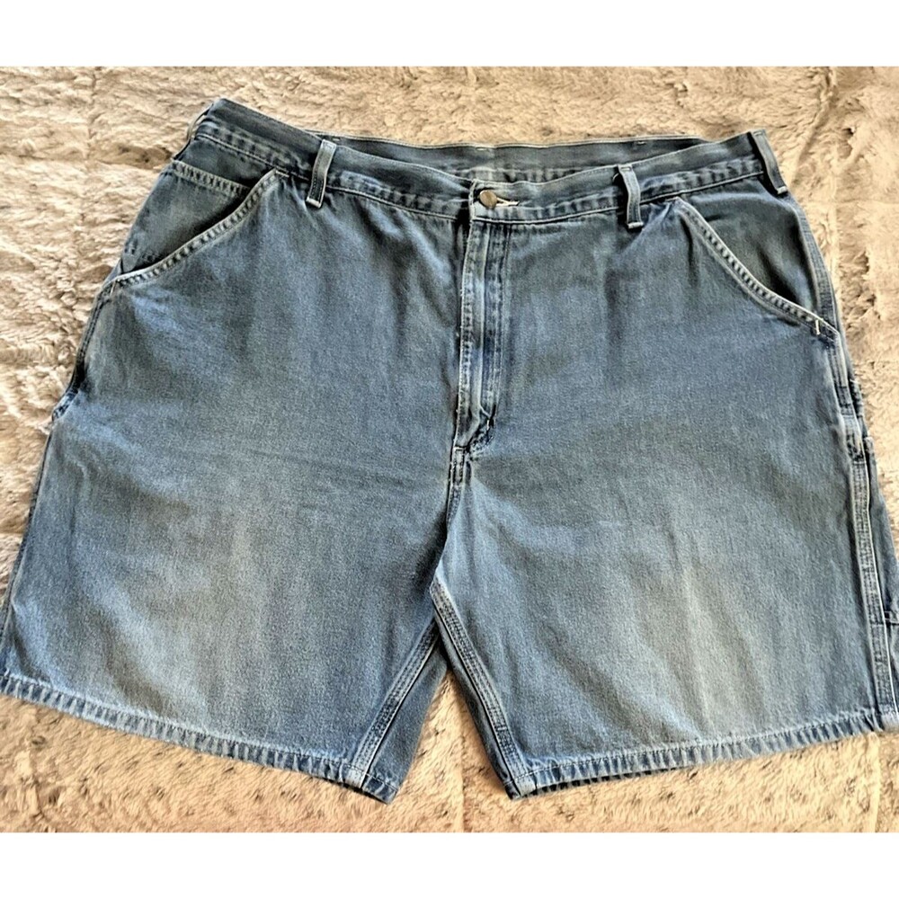 Carhartt Shorts Sz 40 Blue Carpenter Workwear Jeans Hammer Loop Distressed